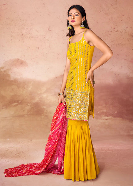 Yellow Embroidered Gharara Suit