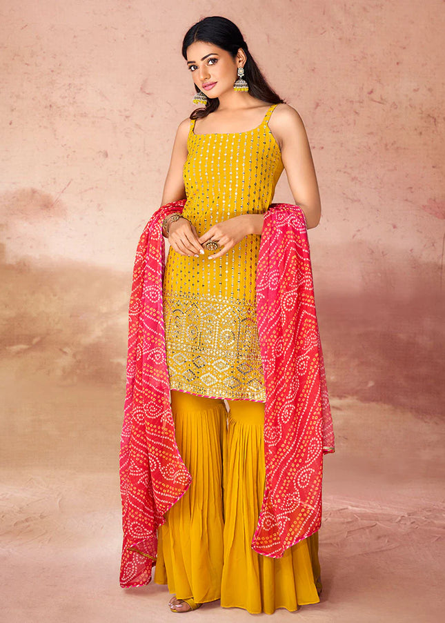 Yellow Embroidered Gharara Suit