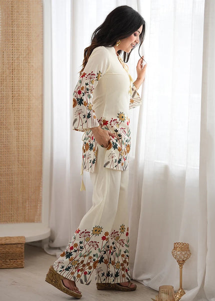 Offwhite Floral Printed Pant Style Suit