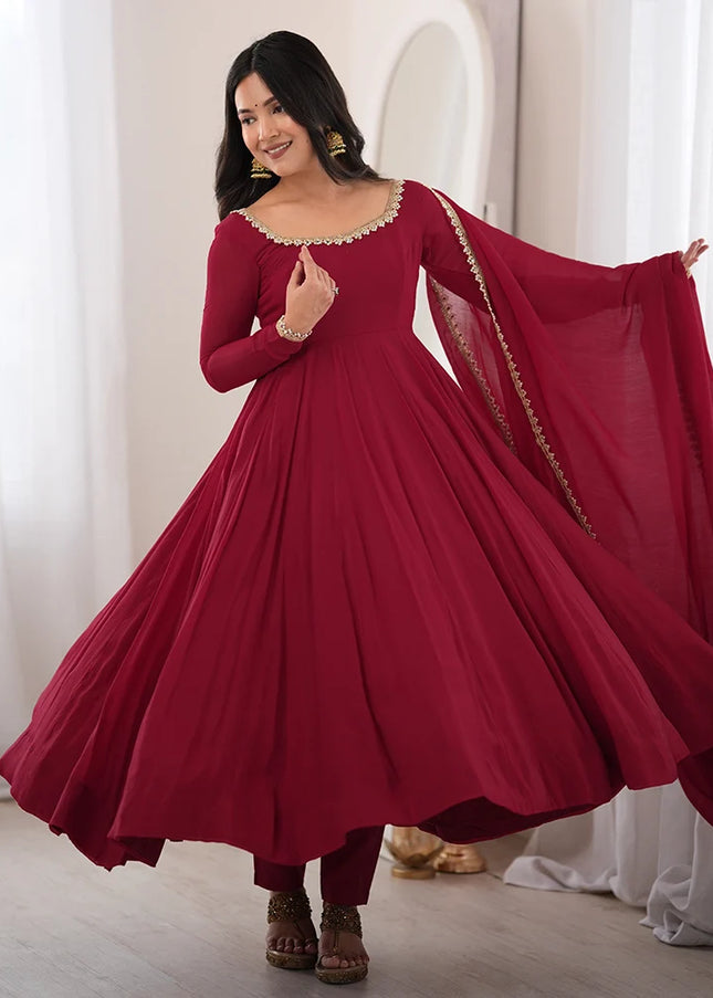 Maroon Embroidered Anarkali
