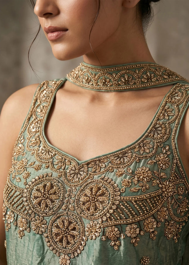 Sea Green Embroidered Sharara Suit
