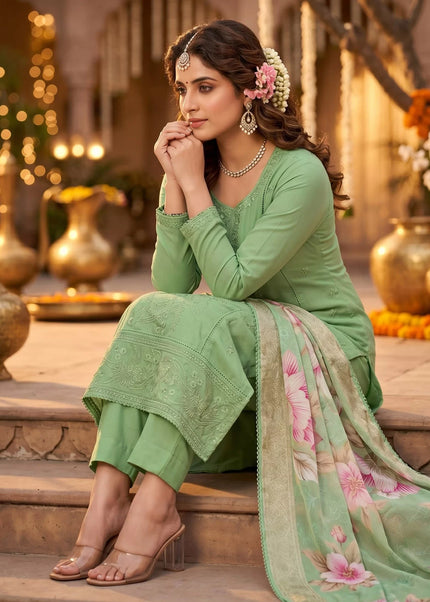 Green Embroidered Pant Style Suit