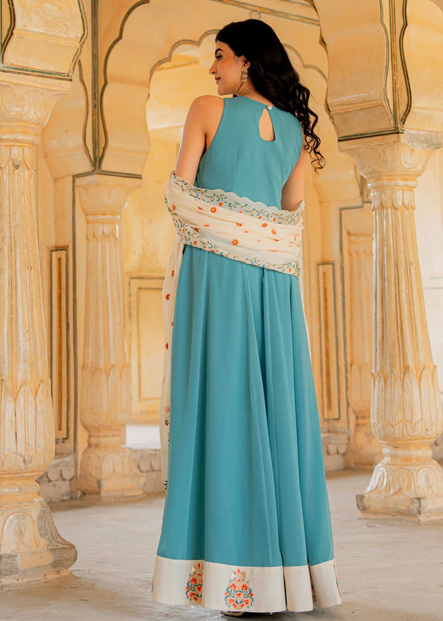 Sky Blue Embroidered Anarkali Gown