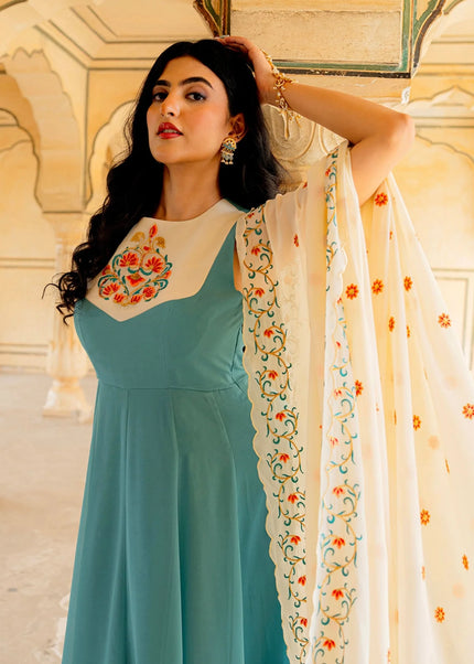 Sky Blue Embroidered Anarkali Gown