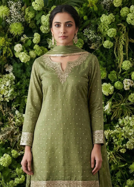 Green Embroidered Gharara Suit