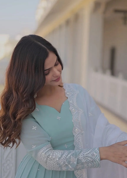 Sky Blue Embroidered Anarkali Gown