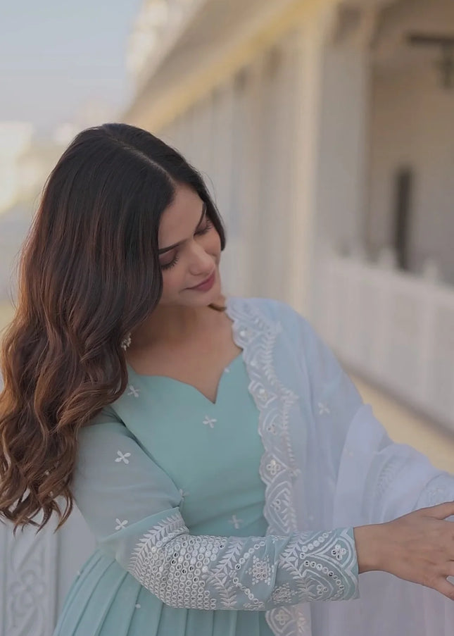 Sky Blue Embroidered Anarkali Gown