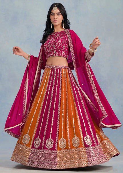 Pink and Orange Embroidered Lehenga Choli