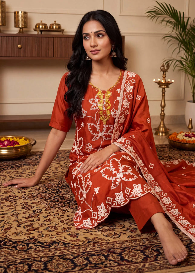 Cotton Silk Embroidered Pant Style Suit Series