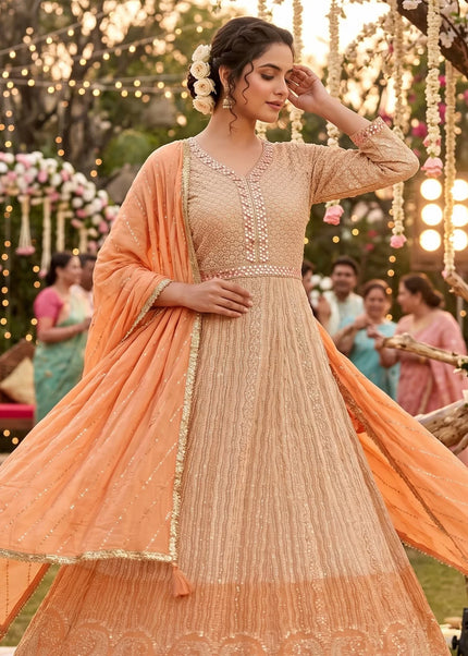 Peach Embroidered Anarkali Gown