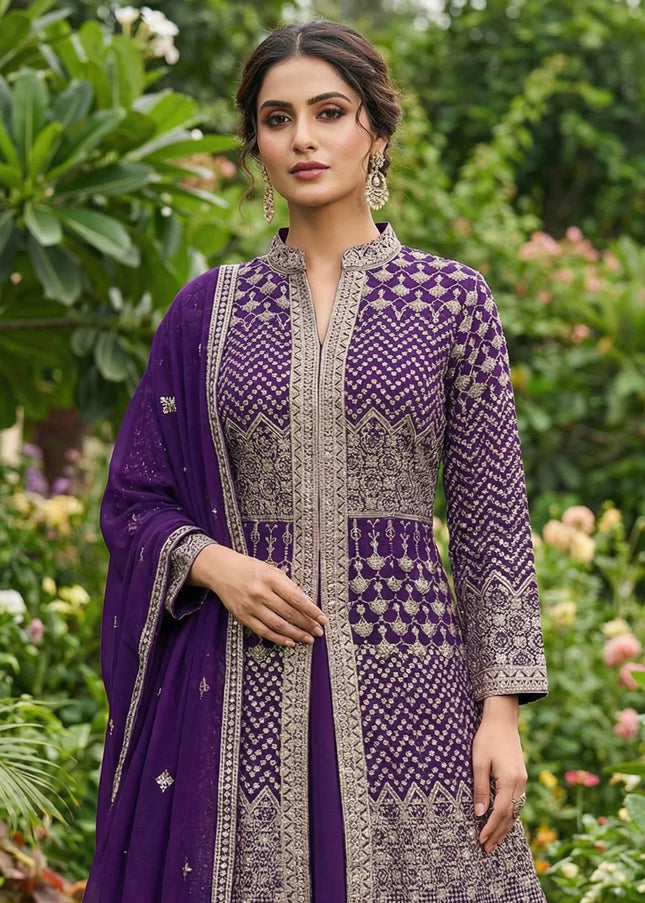Purple Embroidered Lehenga Anarkali