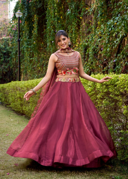 Maroon Embroidered Lehenga Choli