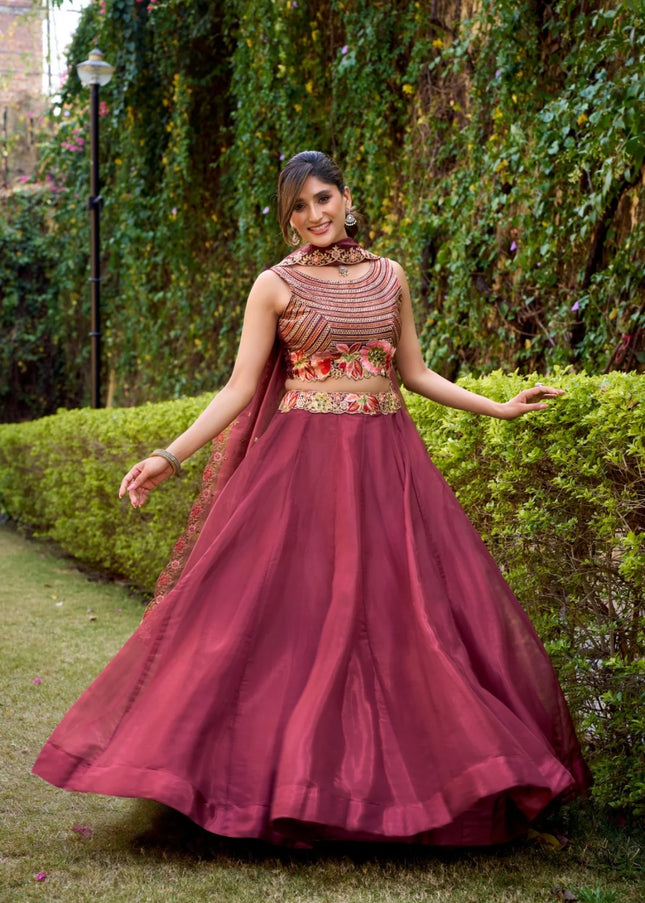 Maroon Embroidered Lehenga Choli