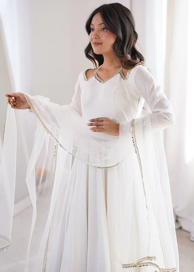 White Embroidered Anarkali