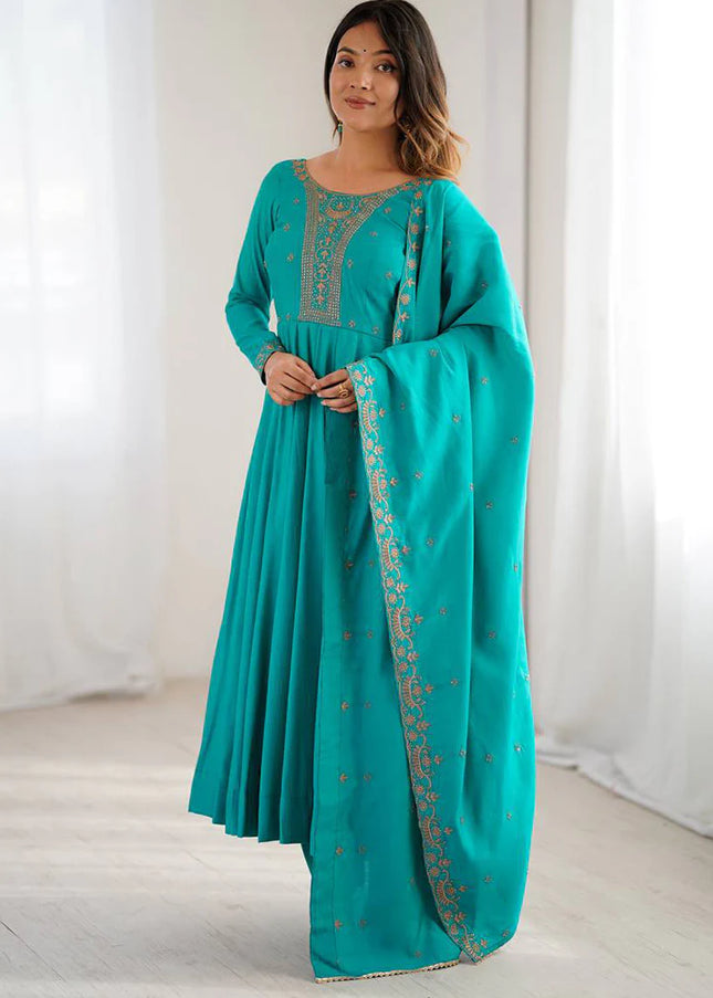 Teal Embroidered Anarkali