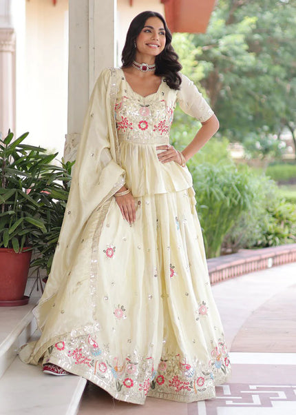 Offwhite Embroidered Lehenga Suit