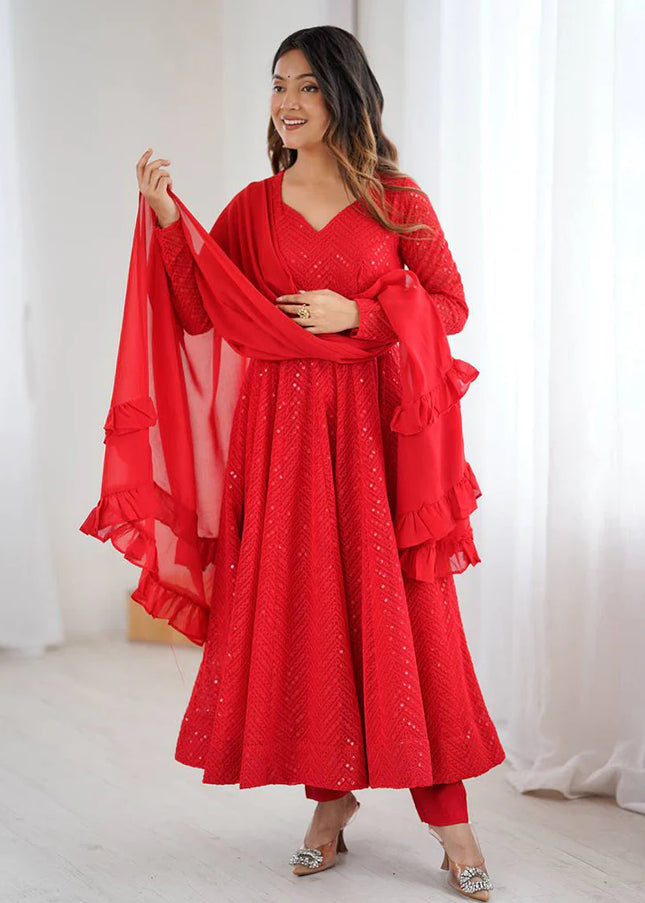 Red Georgette Anarkali Suit