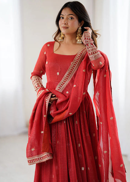 Rust Embroidered Anarkali Gown