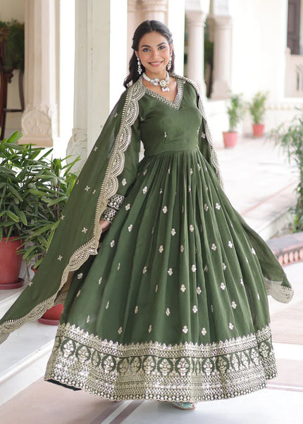 Green Embroidered Anarkali Gown
