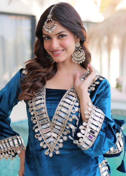 Velvet Embroidered Sharara Suit