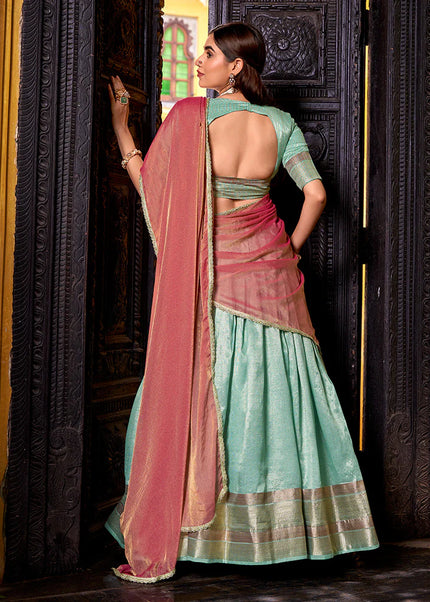 Sky Blue Embroidered Lehenga Choli