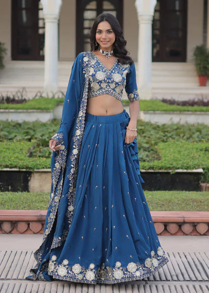 Teal Embroidered Lehenga choli