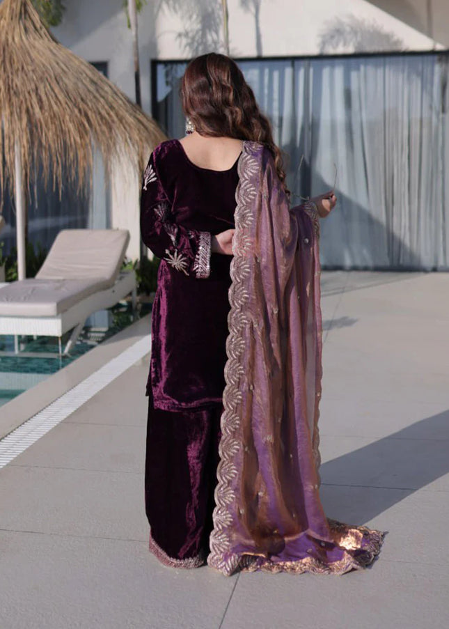 Purple Embroidered Sharara Suit