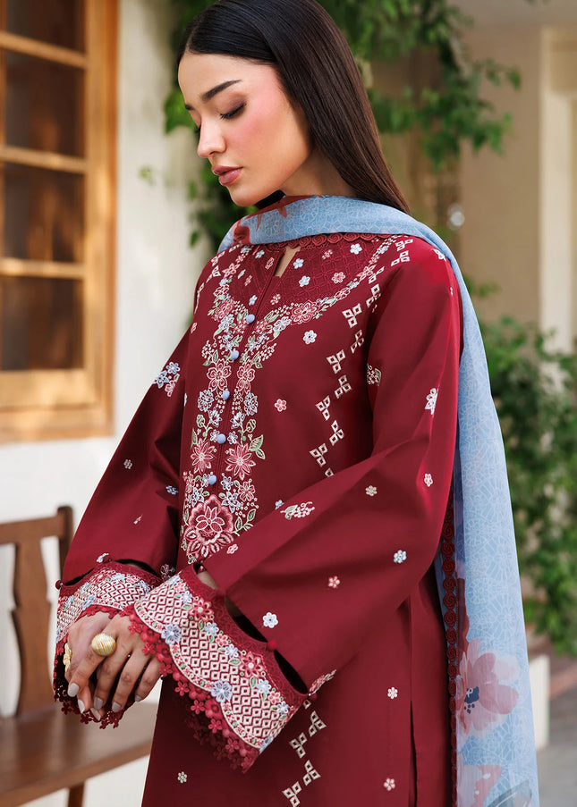 Farasha | Summer Weaves Embroidered Lawn'25 - Crimson Glow