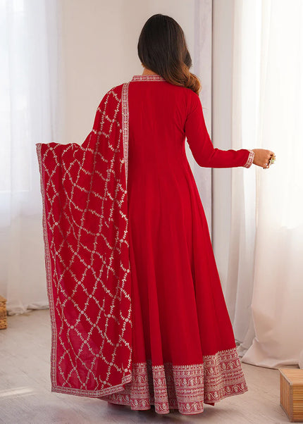 Red Embroidered Anarkali Gown