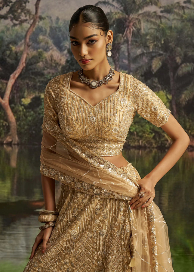 Cream Embroidered Lehenga Choli