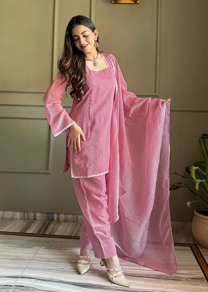 Pink Embroidered Pant Style Suit
