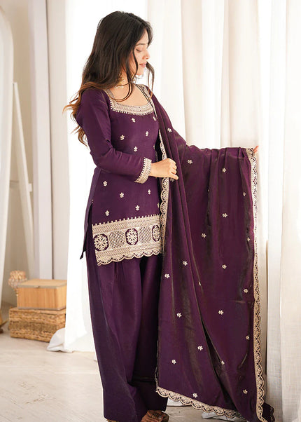 Purple Embroidered Salwar Suit