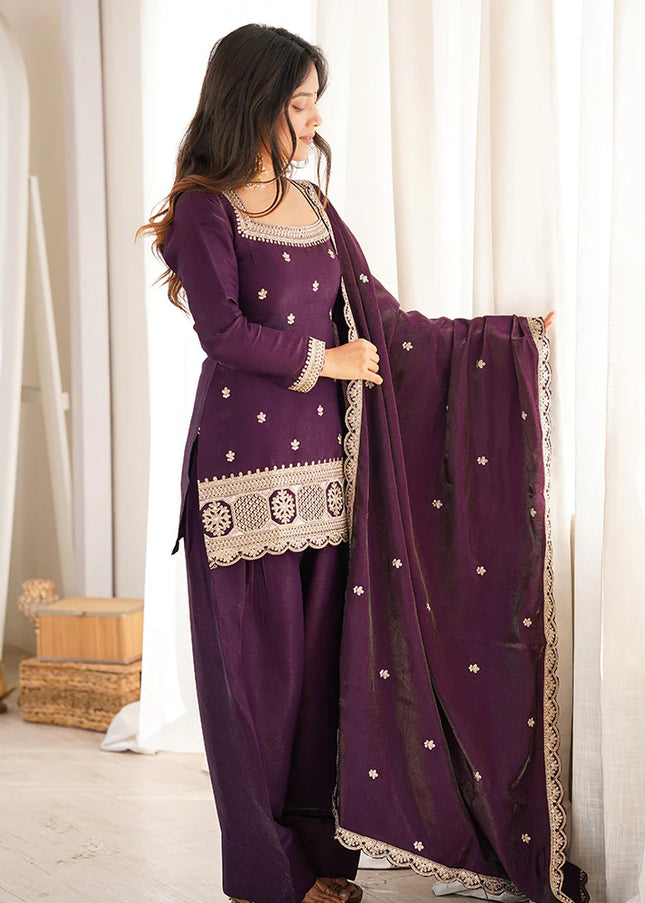 Purple Embroidered Salwar Suit