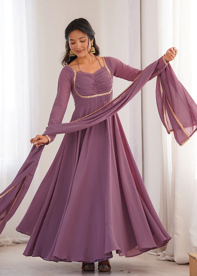 Mauve Embroidered Anarkali Gown