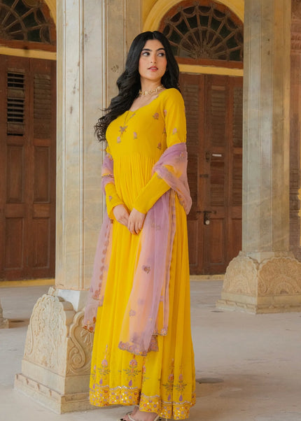 Yellow Embroidered Anarkali Gown