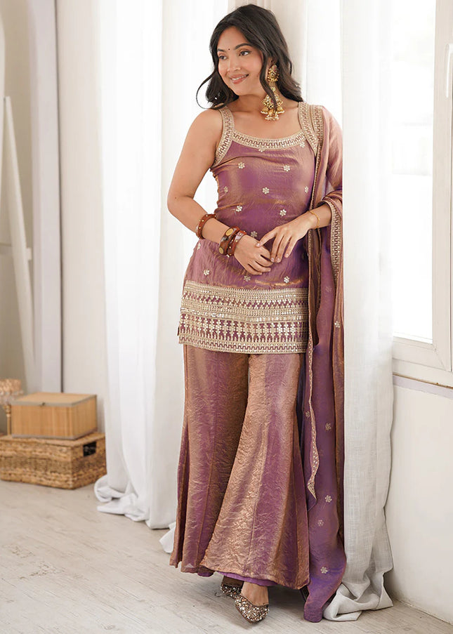 Pink Embroidered Palazzo Suit