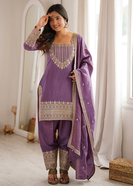 Lavender Embroidered Salwar Suit