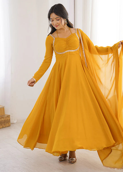 Yellow Embroidered Anarkali