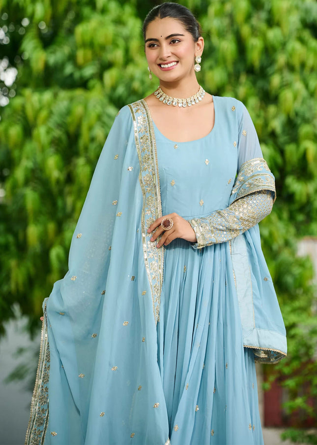 Sky Blue Embroidered Anarkali Gown