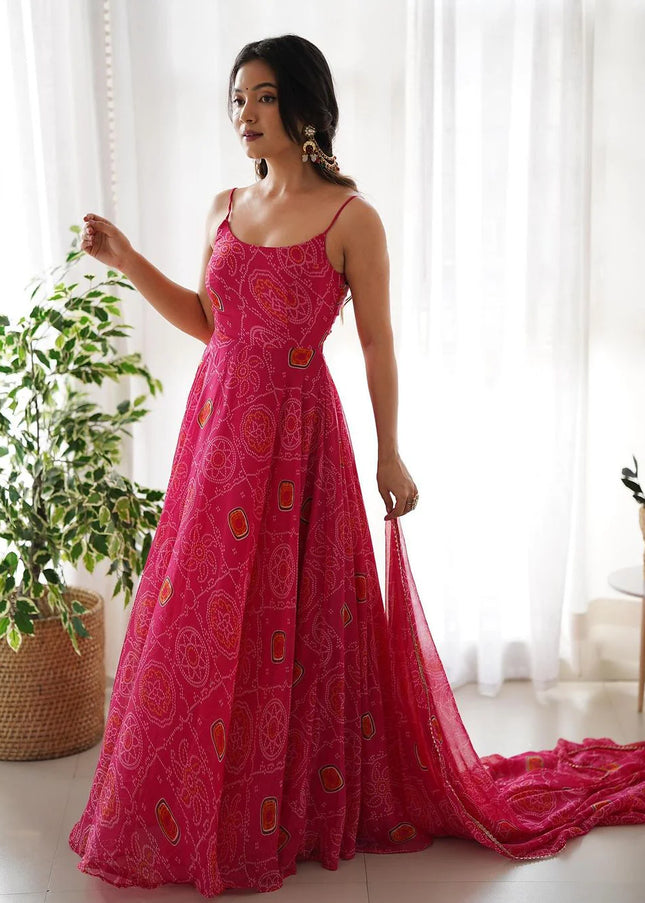 Pink Bandhej Anarkali Gown