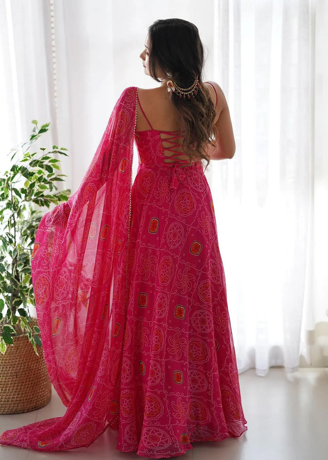 Pink Bandhej Anarkali Gown