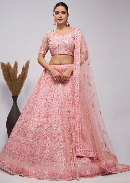 Light Pink Embroidered Wedding Lehenga Choli