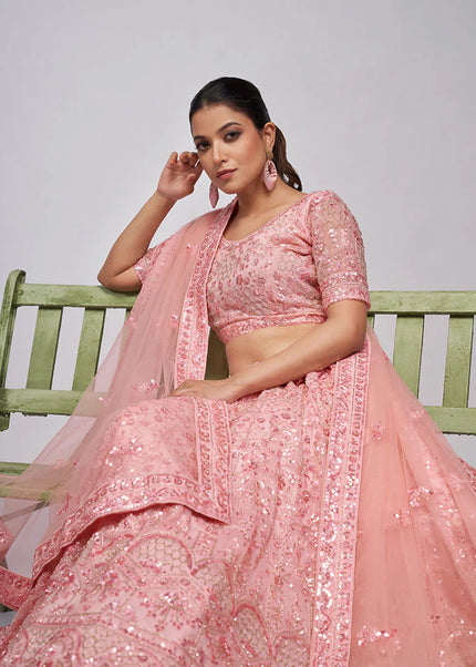 Light Pink Embroidered Wedding Lehenga Choli