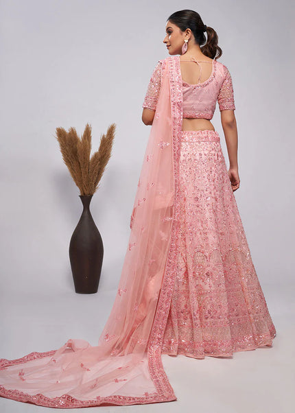 Light Pink Embroidered Wedding Lehenga Choli