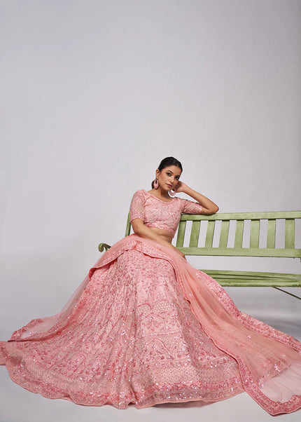 Light Pink Embroidered Wedding Lehenga Choli