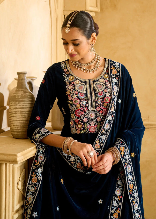 Black Embroidered Palazzo Suit