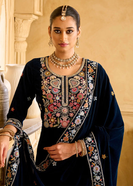 Black Embroidered Palazzo Suit