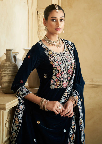 Black Embroidered Palazzo Suit
