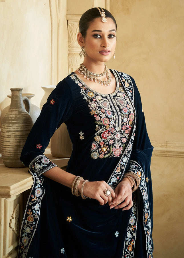 Black Embroidered Palazzo Suit