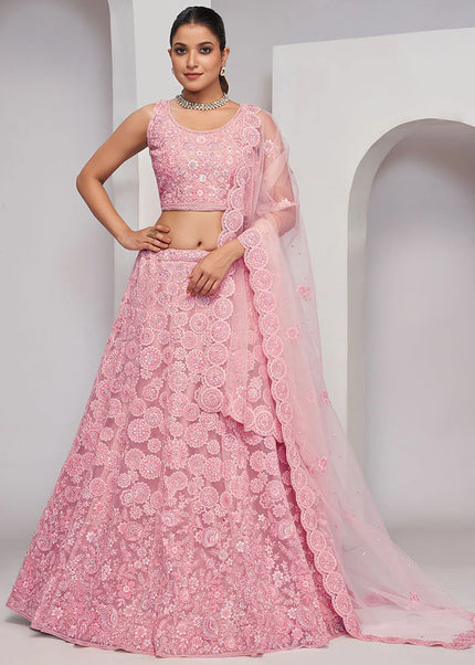 Light Pink Embroidered Wedding Lehenga Choli